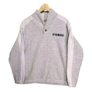 VTG Yamaha Gray Shawl Fleece Sweater Men's Small Speck White Stripe